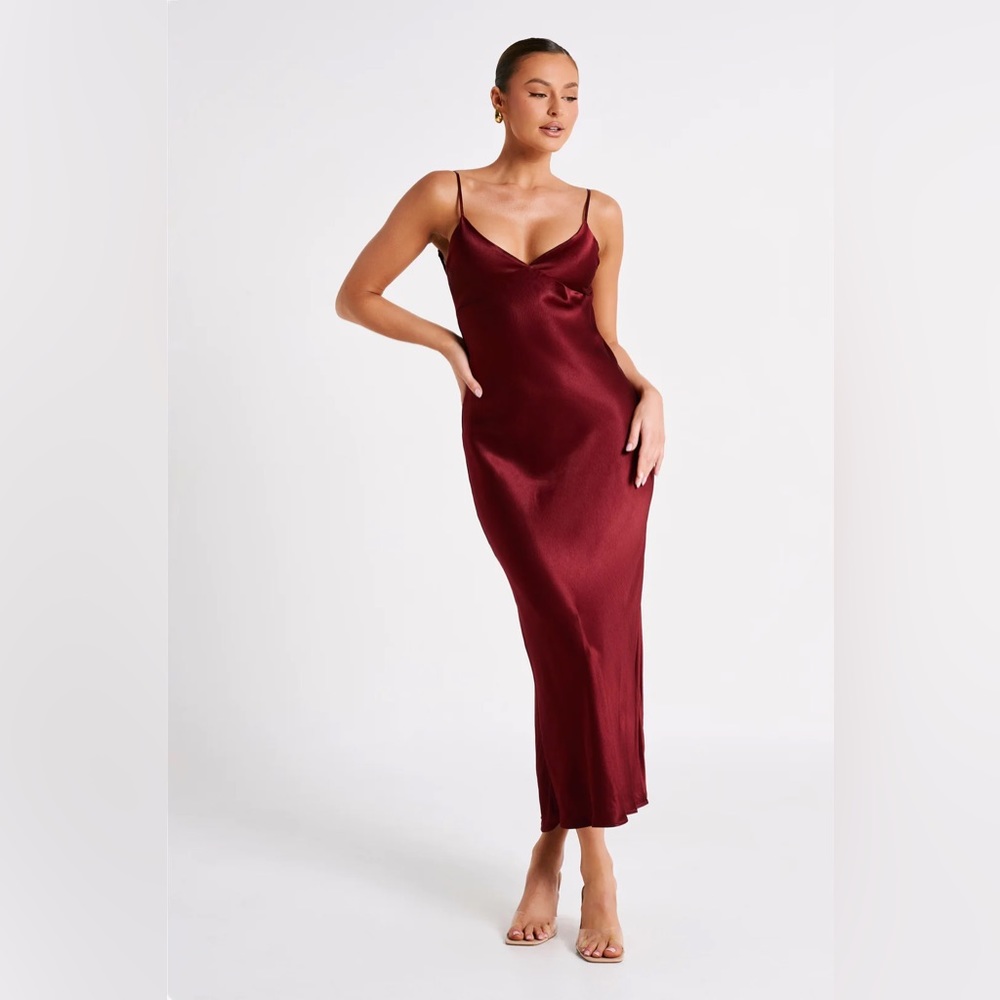 Meshki Satin Chiffon Midi Dress - Berry